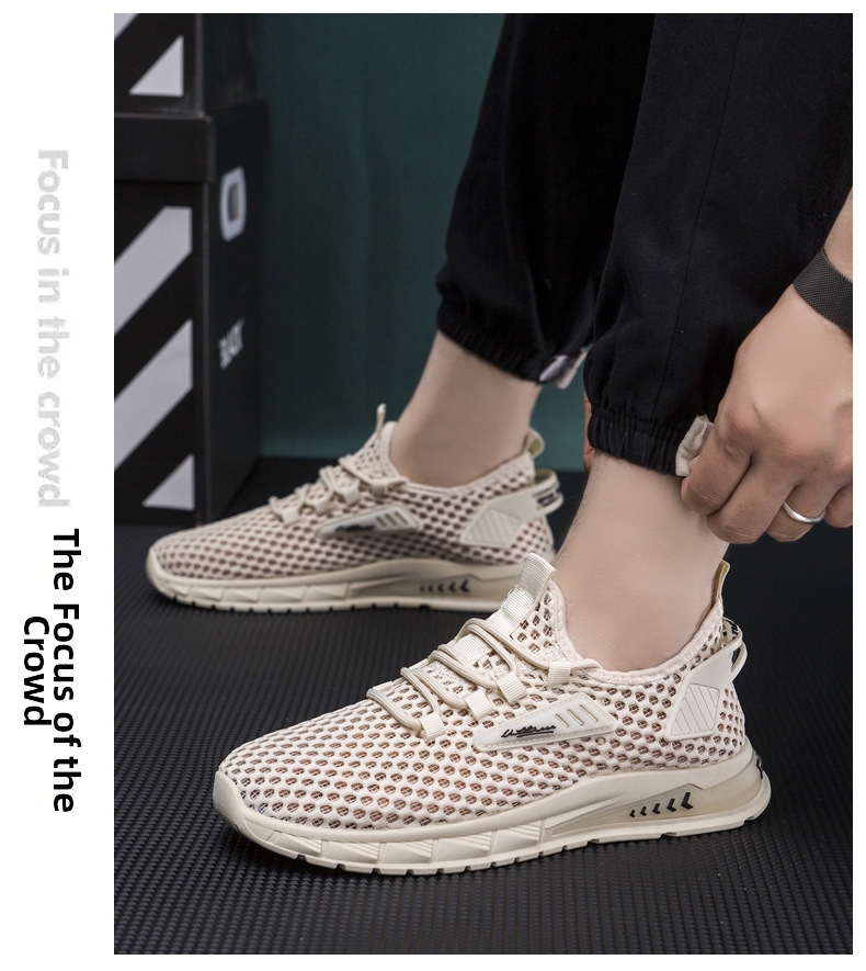 Men's Summer Sports Shoes Breathable Mesh Hollow Out Lightweight Flyknit Size 39-48 White Black Casual_voghion.com