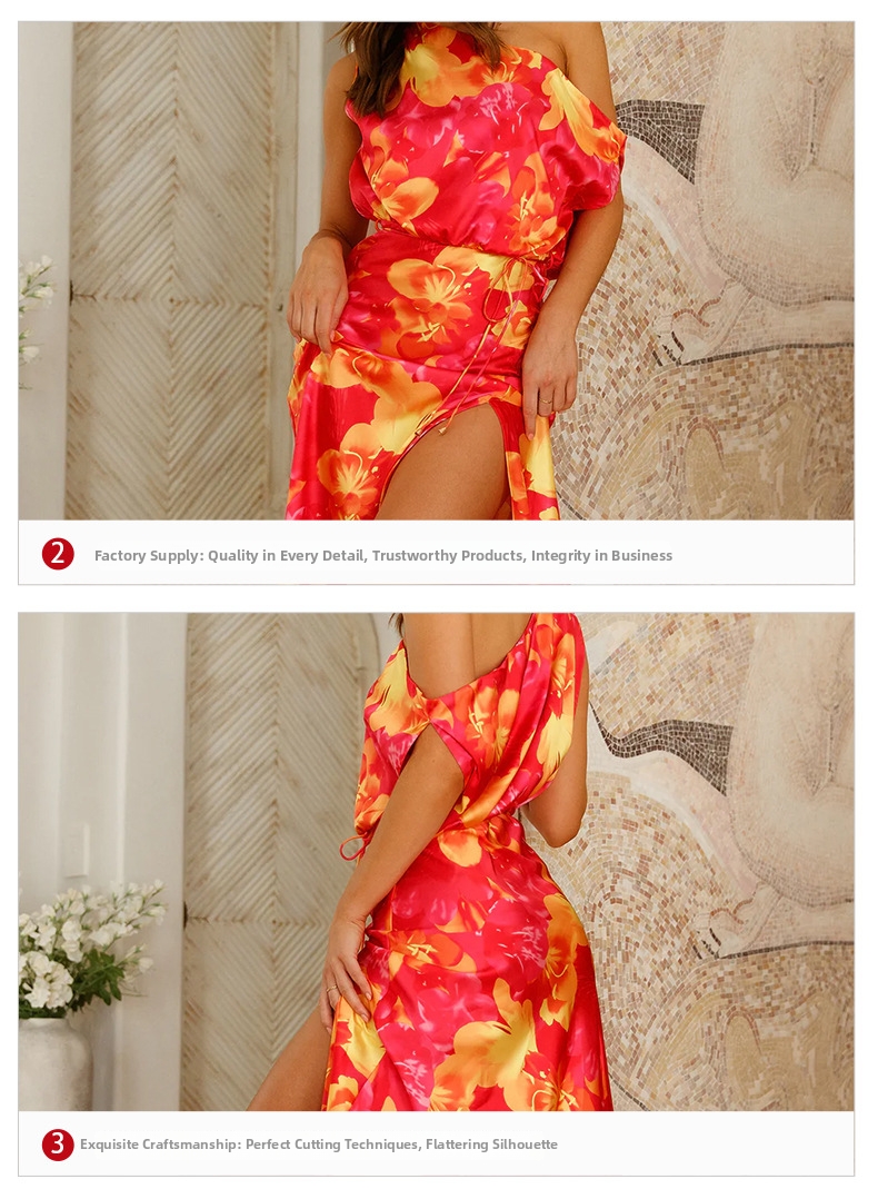 Elegant Satin Backless Halter Dress With High Slit - Summer Fashion Women's Long Dress For Parties & Evening Wear​_ecoleips.com