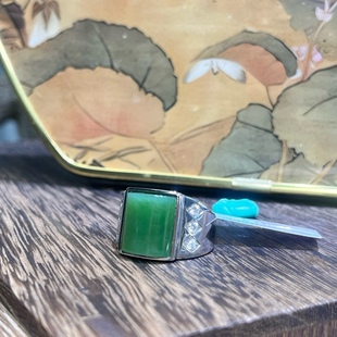 Jin Yutang Xinjiang Natural Hetian Jade Stone Ring Men's and Women's Personality Temperament Square Ring Diamond Live
