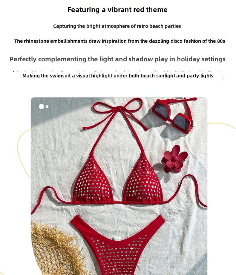Women's Clothing Women's Sexy Rhinestone Bikini Two Piece Solid Color Strappy Swimsuit Style For Beach Vacation_ecoleips.com