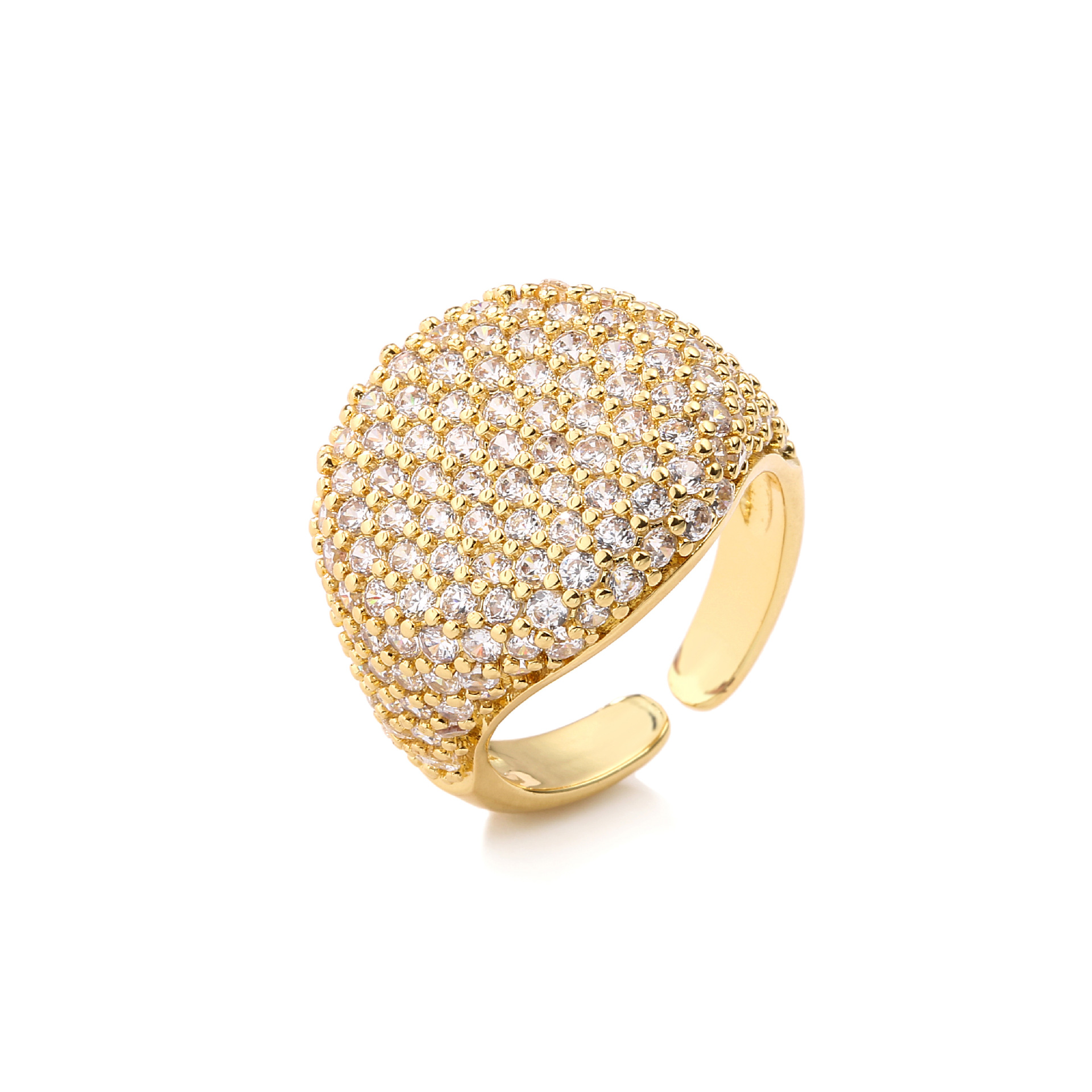 Adjustable Zirconia Ring Gold Plated Open Geometric Design_voghion.com
