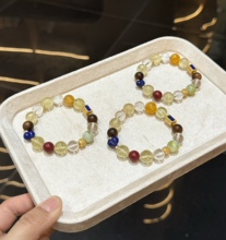 柠檬黄水晶 搭配青金石屁桃 黄金胶花 白水晶 黑奇楠 朱砂手串