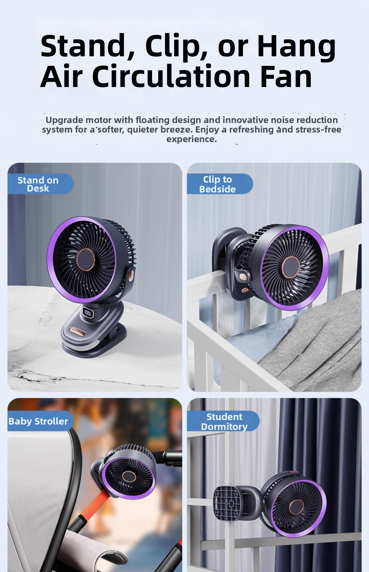 Ventilatore a clip con luce notturna usb ricaricabile silenzioso_voghion.com