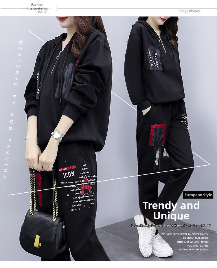 Women's Clothing Plus Size Women's Loose Hooded Printed Sports Suit Set Casual Two Piece Set Style Spring Autumn_ecoleips.com