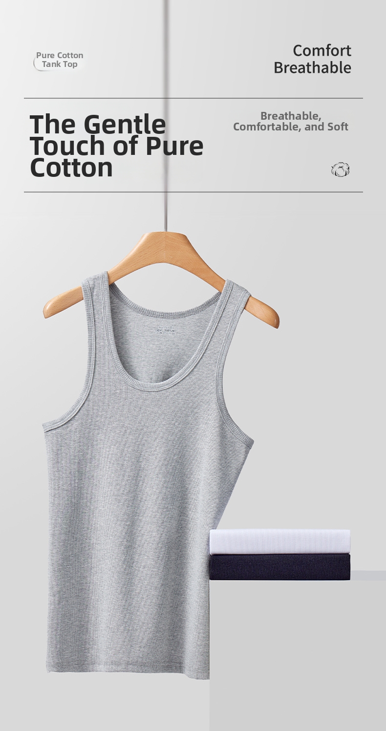Men's Clothing Men's Heavyweight Cotton Coarse Ribbed Sleeveless Tank Top Solid Color Sports Vest Slim Fit For Formal & Casual_viptrois.com
