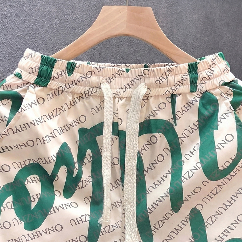 Men's Summer Trendy Printed Letter Casual High Street Style Loose Straight Leg Beach Shorts Outerwear_viptrois.com
