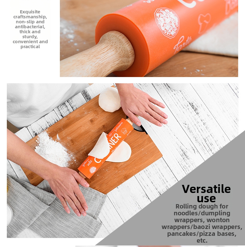Rolling Pin With Wooden Handle Non Stick Food Grade Silicone_voghion.com