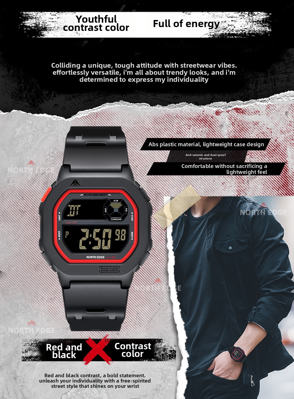 Waterproof Digital Watch Square Shockproof Outdoor Sports Trendy_voghion.com