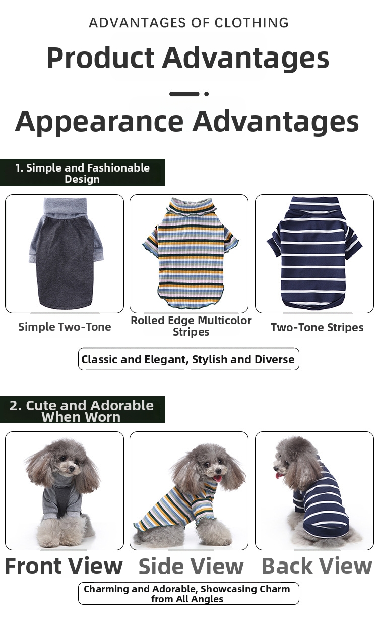 Striped Pet Hoodie For Dogs Turtleneck Pullover Sweater Stylish_voghion.com