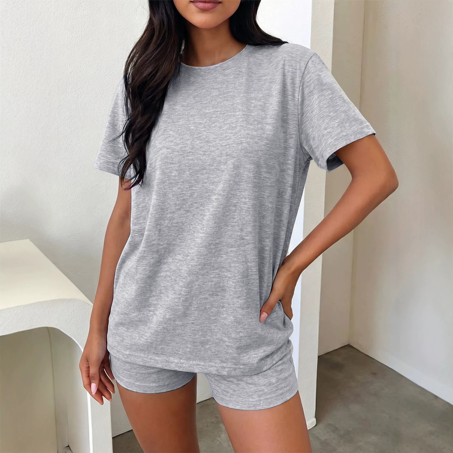 Damen-Set aus geripptem Kurzarm-Top und Shorts – Bequemes, lässiges Zweiteiler-Outfit für den Sommer_voghion.com