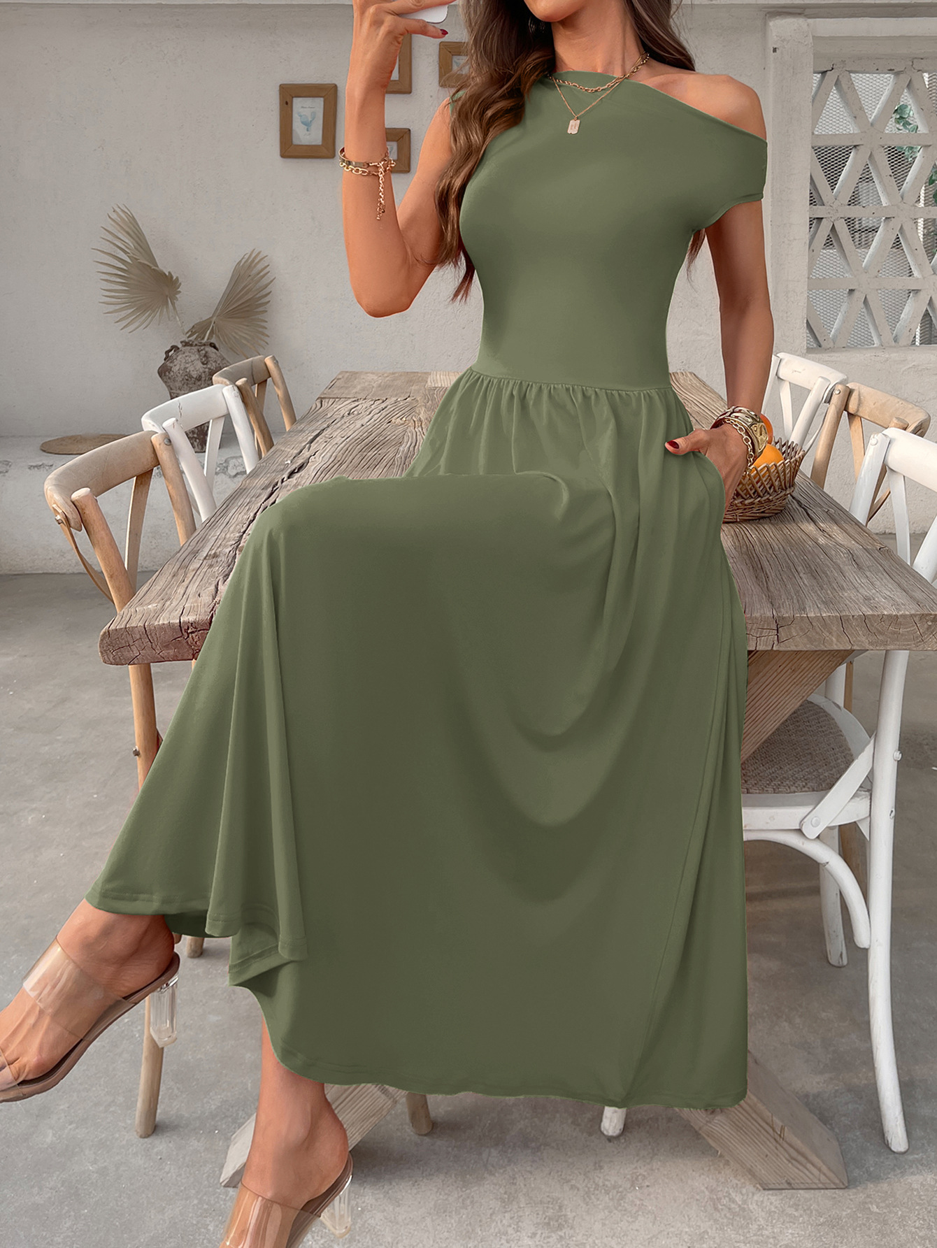 Women's Off-shoulder Long Dress With Pockets For Summer Elegance_voghion.com