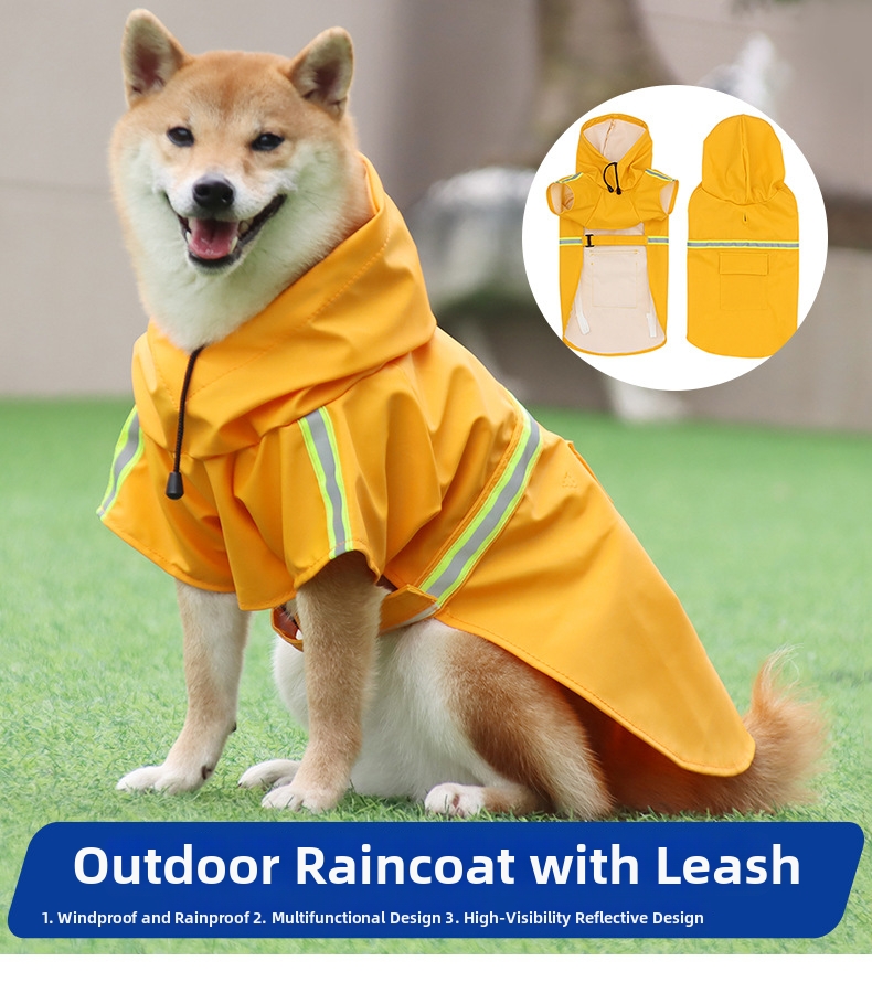 Reflective Dog Raincoat Waterproof Hooded Pet Jacket For Walking_voghion.com