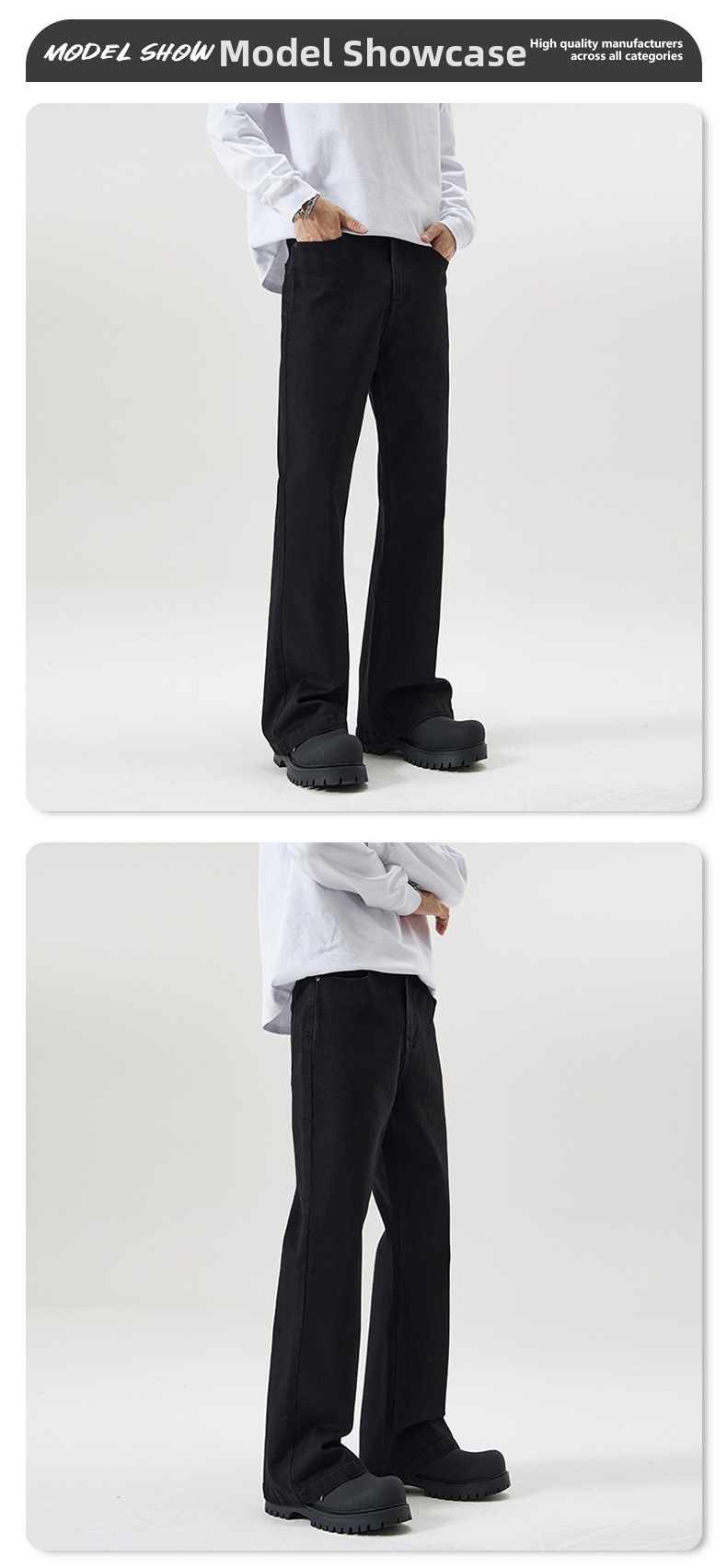 Men's Slim Fit Stretch Jeans Bootcut Denim Pants Vintage Wash Retro Flared S-3XL_mkmklike.com