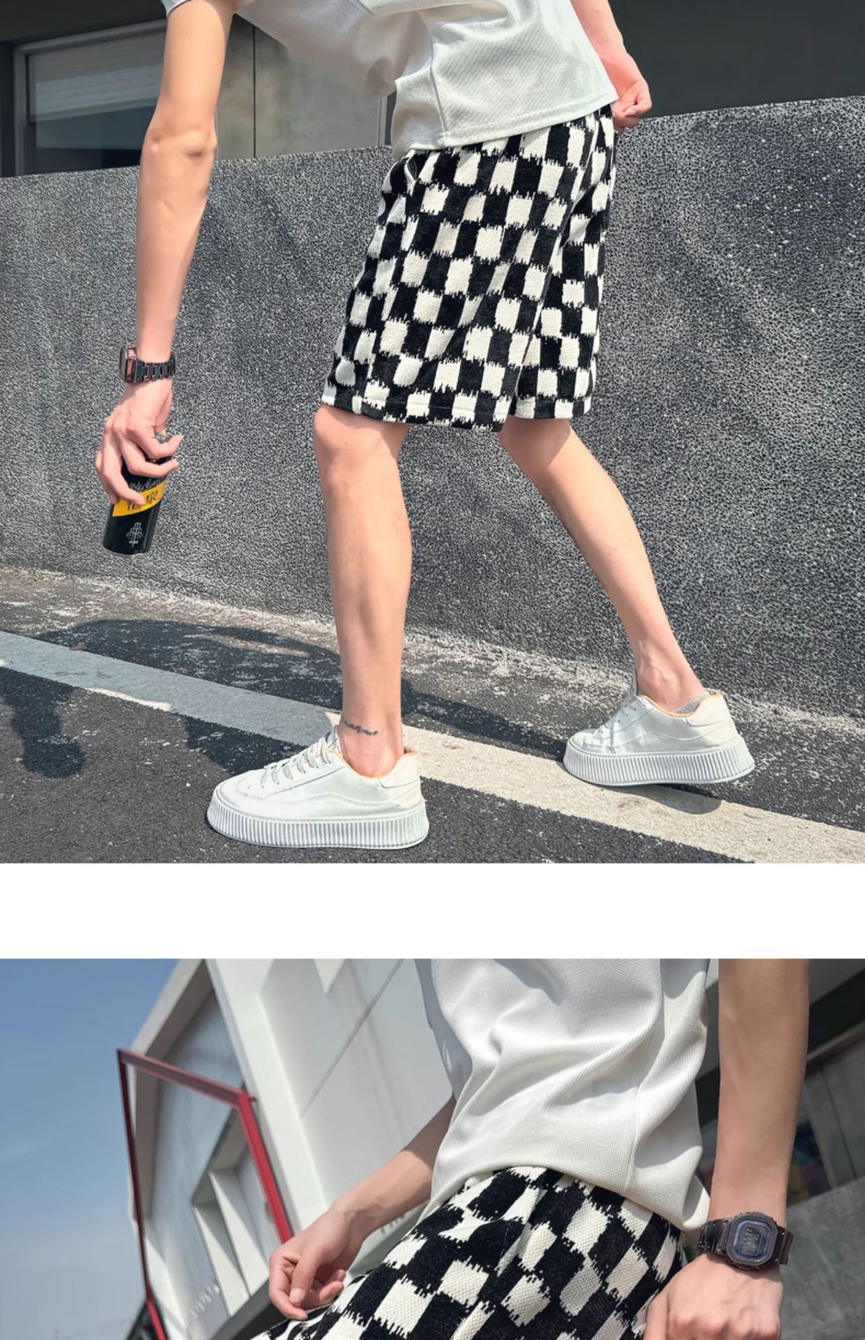 Herren Shorts Kariert Retro Casual Weite Passform Sportlich_voghion.com