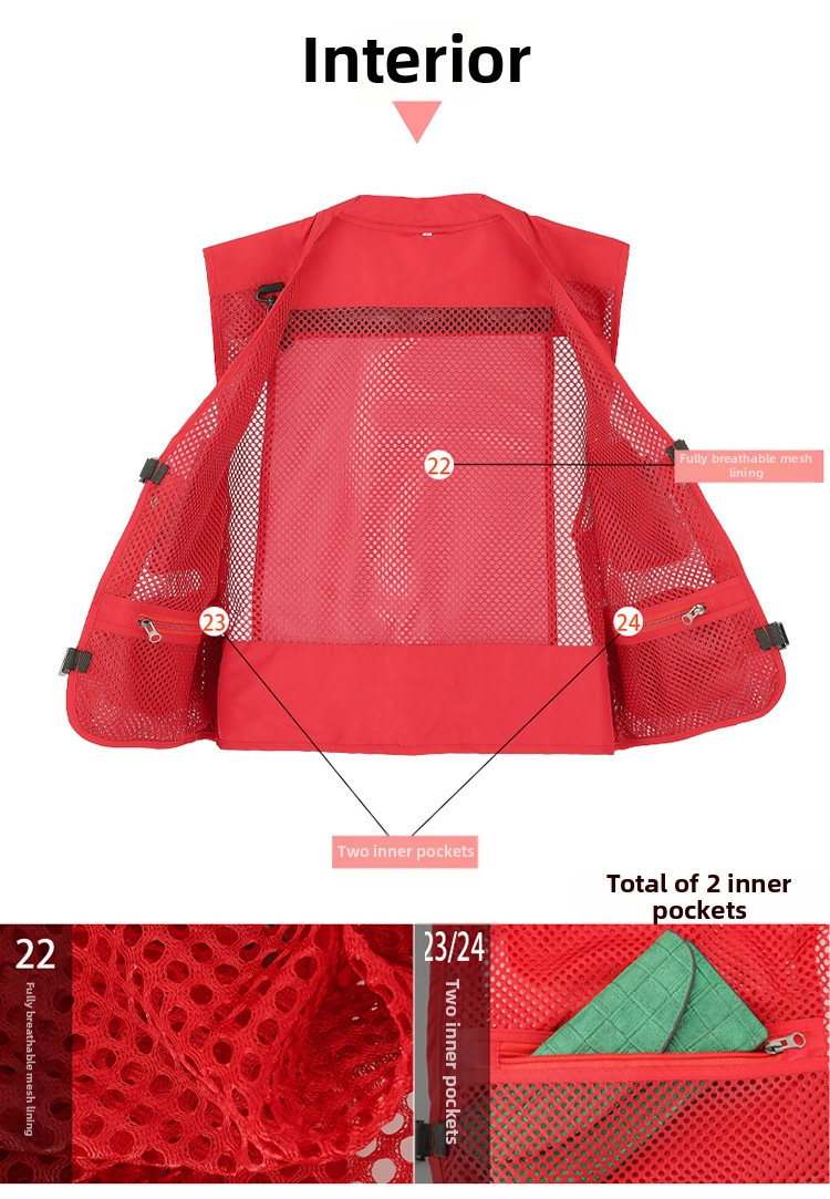 Multi Pocket Mesh Work Vest For Outdoor Hiking And Fishing Sports_voghion.com