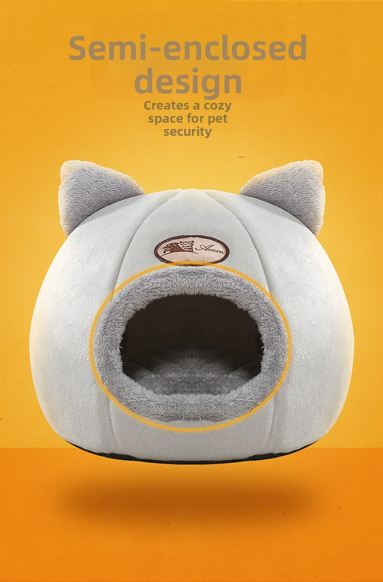 Lit grotte rond confortable et chaud pour chat et chien hiver_voghion.com