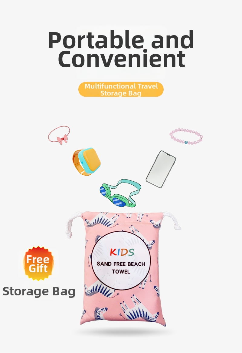 Serviette de plage portable à séchage rapide et absorbante avec motif dessin animé pour enfants (garçons et filles)_voghion.com
