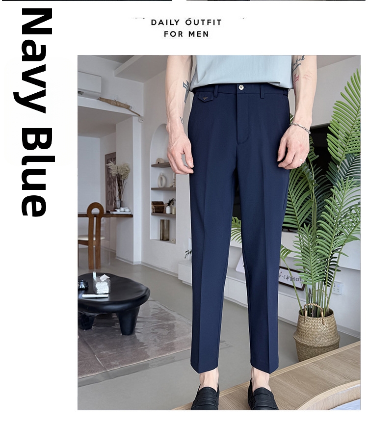 Men's Cropped Skinny Suit Trousers Casual Wedding Formal Business Spring Summer New Style_viptrois.com