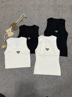 2025 Spring and Summer European Threaded Knitted Vest Bingma Women's Outer Wear Short Base Inner Solid Color Vest Hanging