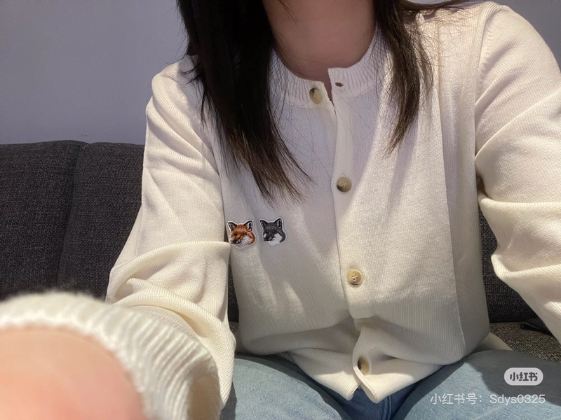 Star's Same Style Mk Little Fox Double-Headed Embroider Round Neck Sweater Knitted Cardigan