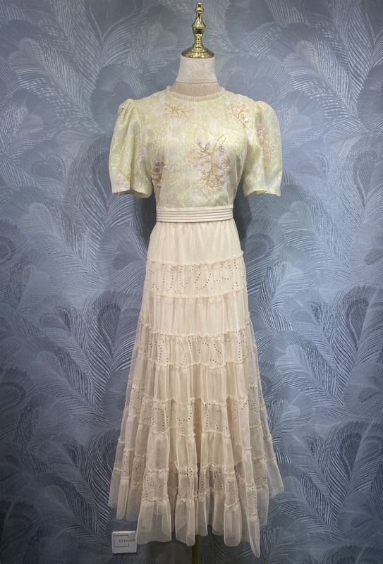 Fengyingying Foreign Trade Women's Clothing 2026 Summer New Style Mesh Beaded Long Dress