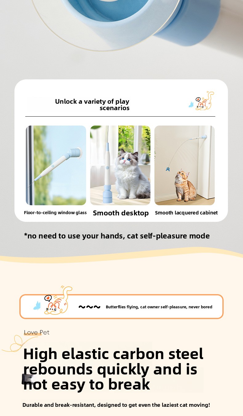 Pet safe butterfly wand toy for kittens and adult cats