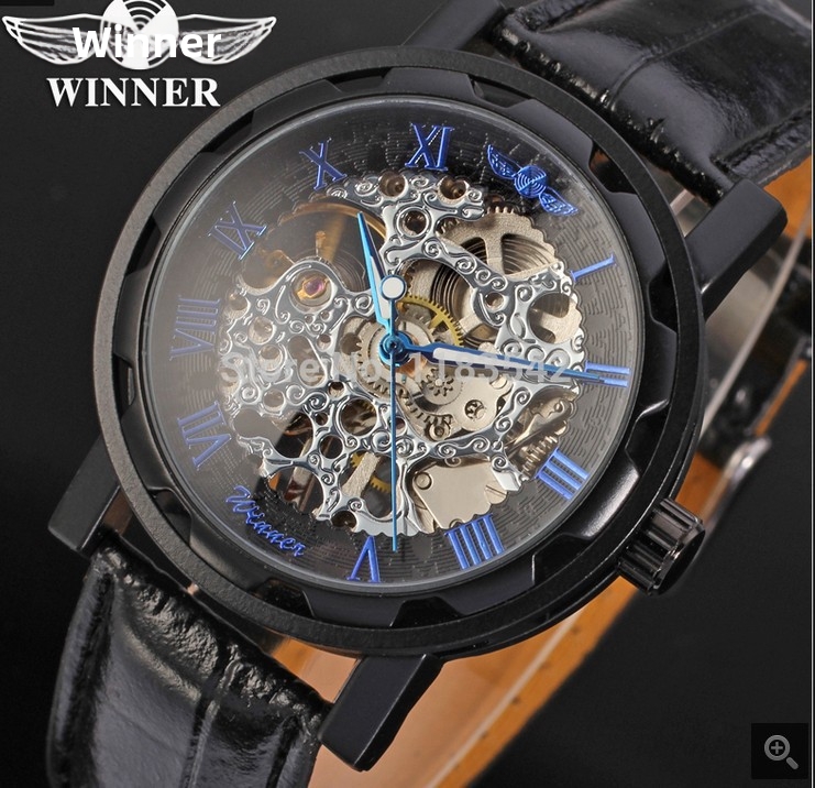Men's Mechanical Watch Retro Skeleton Leather Strap Wristwatch_voghion.com