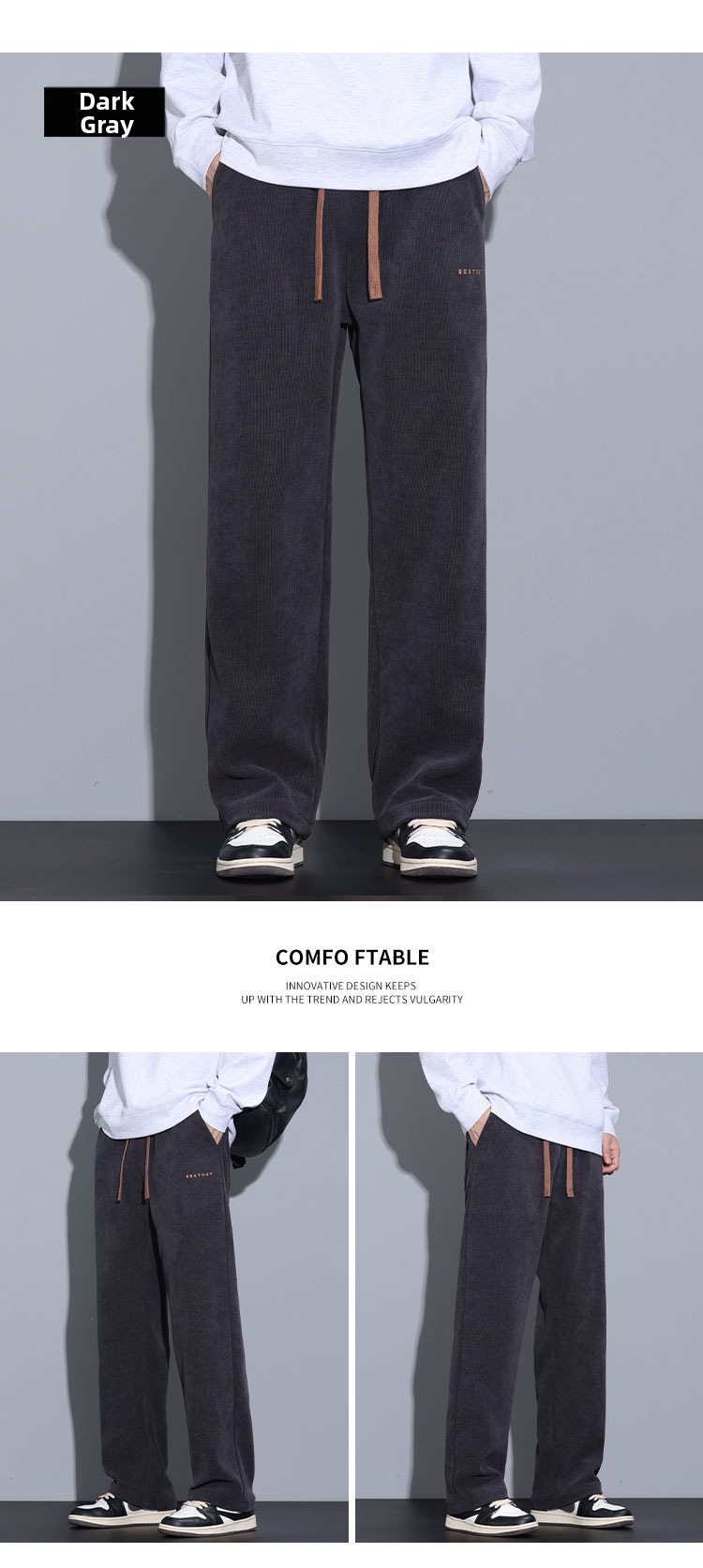 Herren Sweatpants Freizeithose Gerade Cord Hose Für Den Winter_voghion.com