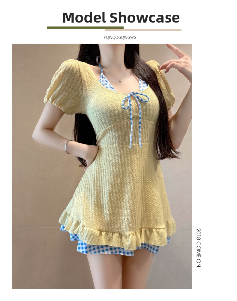 Plus Size One Piece Swimsuit Dress Style Conservative Slimming Cute Japanese Style For Women Student Hot Spring Swimwear_ecoleips.com