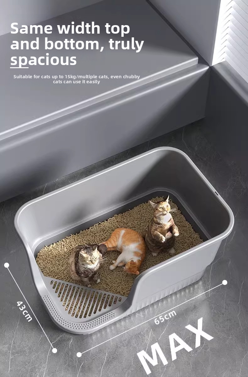 Extra Large Anti-splash Cat Litter Box Open Semi-enclosed Tray_voghion.com