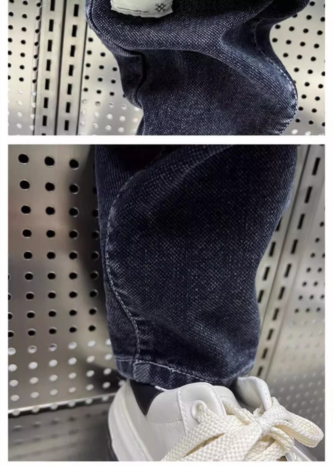 Men’s Stretchy Distressed Harem Jeans Elastic Waist Blue Slimming_voghion.com