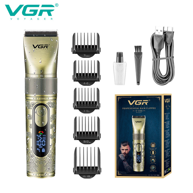 Tagliacapelli da uomo VGR659 in metallo, ad alta potenza, ricaricabile, completamente lavabile, IPX7, con display digitale, ideale per la zona di confine._voghion.com