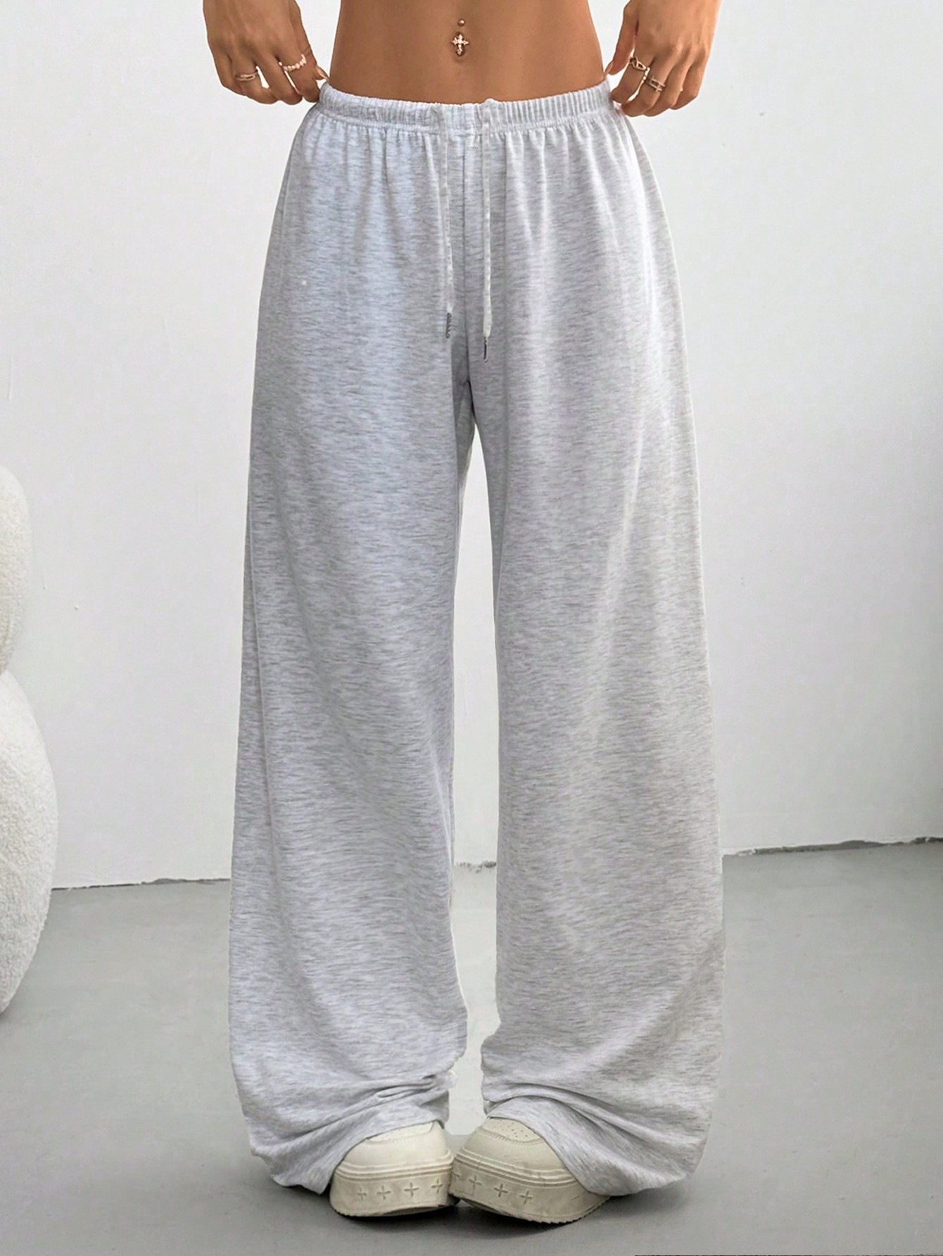 Women's Wide-leg Yoga Pants With Side Drawstring And Webbing_voghion.com