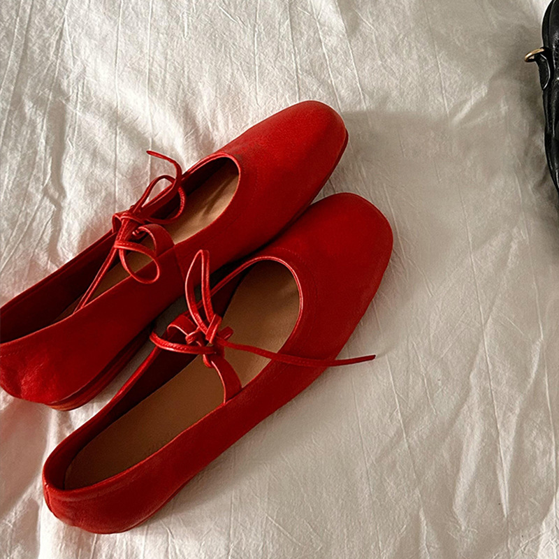 Damen Ballerinas Aus Lammleder In Rot Flache Schuhe Für Freizeit_voghion.com