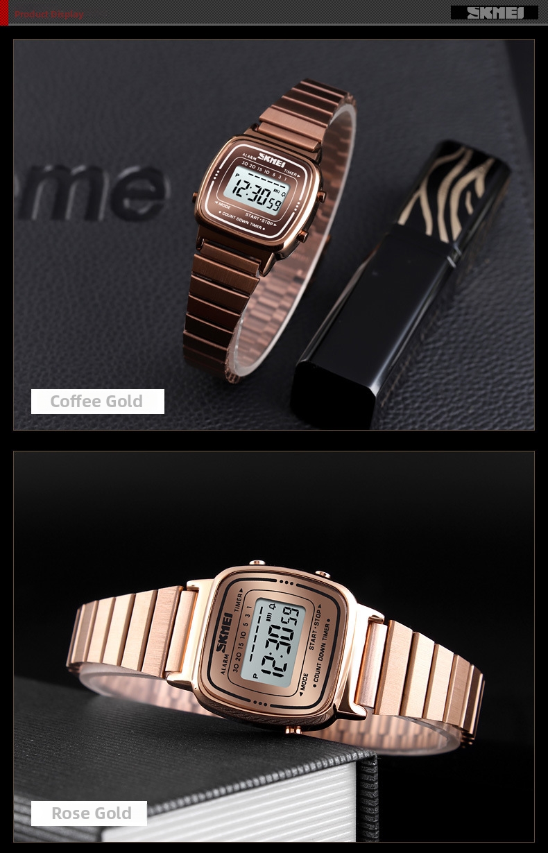 Orologio digitale donna impermeabile oro piccolo quadrante quadrato_voghion.com