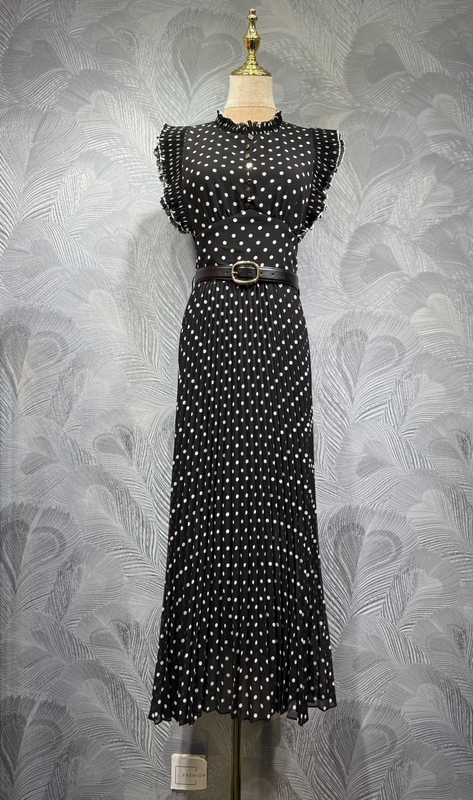 Fengyingying Foreign Trade Women's Clothing 2026 Spring New Collection Stand Collar Polka Dot Long Dress in Stock Real Photos