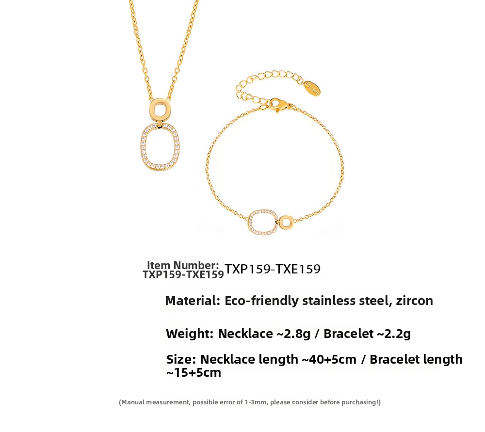 Dames dubbele ring ketting en armband set met zirkonia stenen_voghion.com