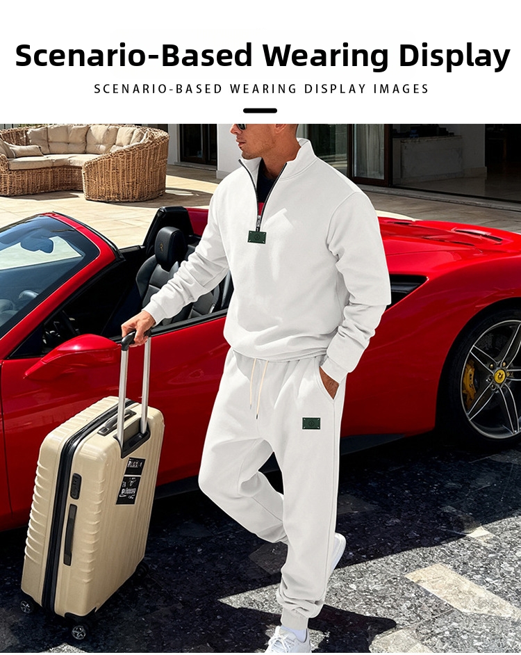 Men's Clothing Men's Heavyweight Fleece Lined Stand Collar Sweatpants Set Loose Fit Casual Commuter Wear Style Winter Clothing_viptrois.com