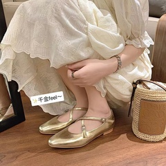 2024年新款交叉帶瑪麗珍女單鞋裡外全皮平底舒適淺口女鞋
