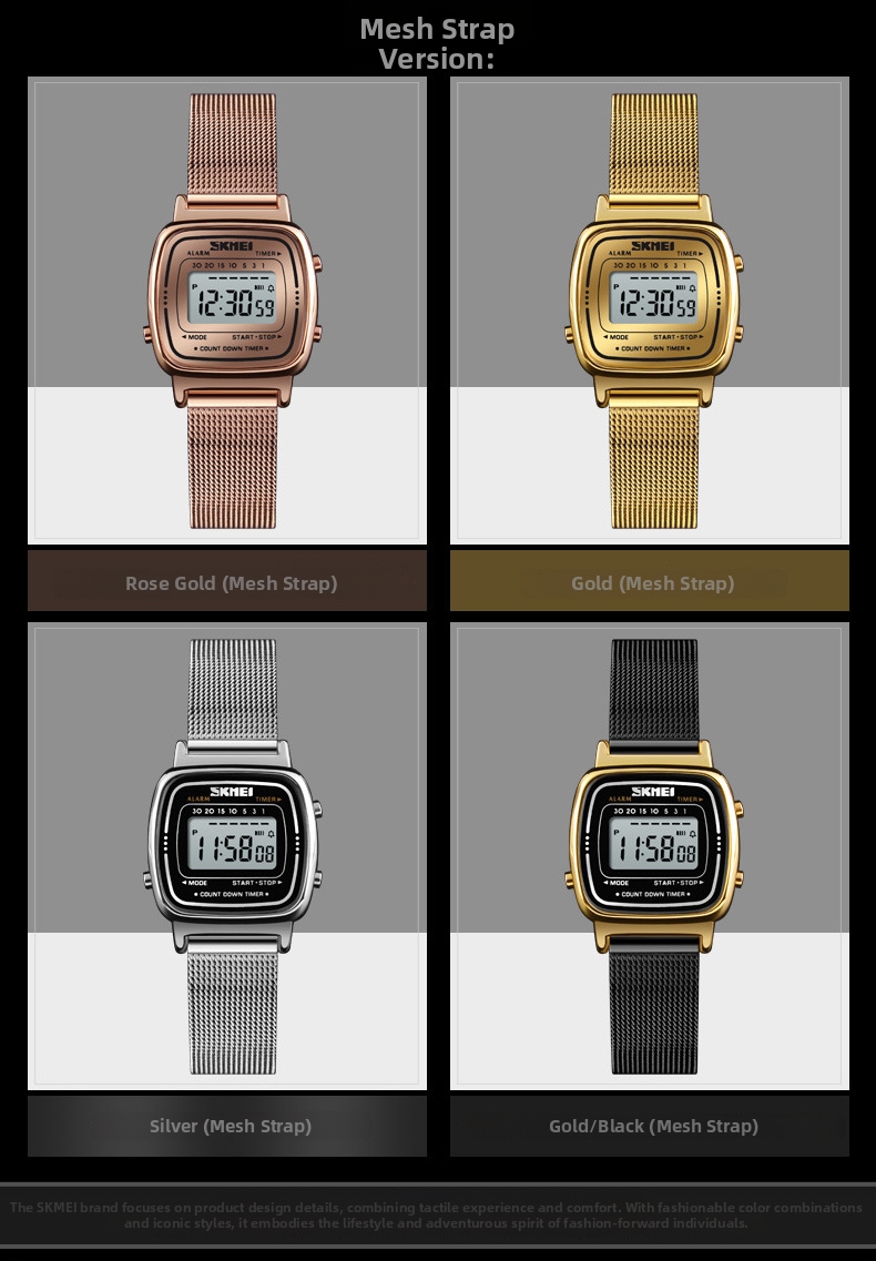 Orologio digitale donna impermeabile oro piccolo quadrante quadrato_voghion.com