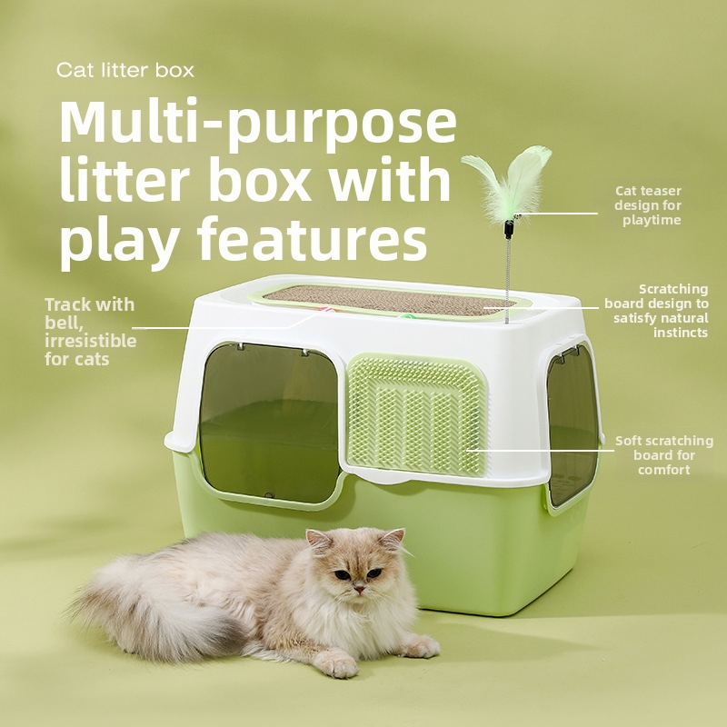 Extra Large Mega Cat Litter Box Fully Enclosed Splash Proof Odor Resistant Sterilizing_voghion.com