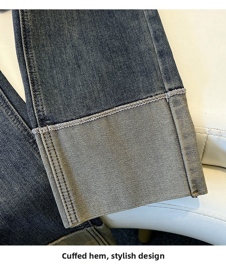 Women's Slim Fit Straight Leg Jeans Stretchy Cuffed Cropped Baguette Pants Spring Autumn Popular Style_mkmklike.com