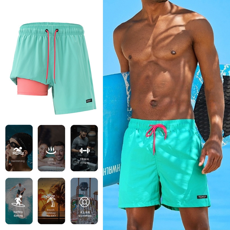 Sneldrogende zwembroek voor heren – Dubbellaagse strandshorts die gênante momenten voorkomen, ideaal voor zwemmen, surfen en warmwaterbronnen (UPF 50+, S-3XL, zwart/blauw/grijs)_voghion.com