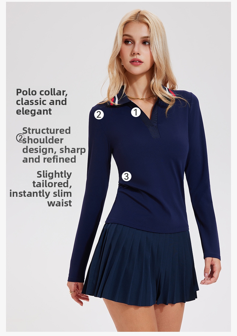 Women's Clothing Long Sleeved Casual Polo Shirt V-Neck Tennis T-Shirt Turn Down Collar Outdoor Sexy Polyester_ecoleips.com