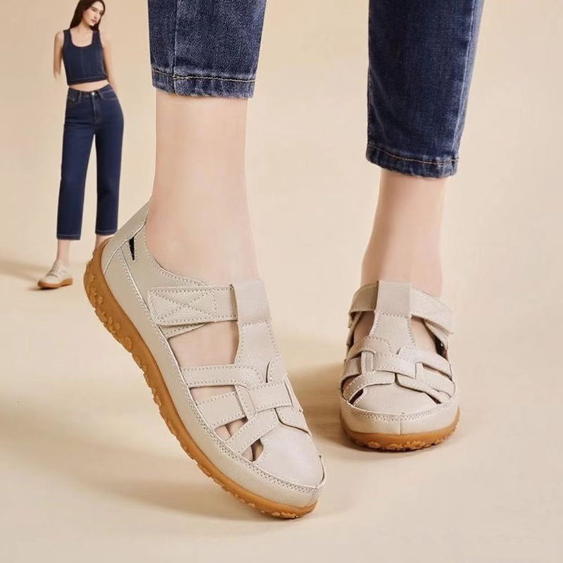Cross-Border Large Size 35-44 Summer Handmade Retro Sandals Soft Sole Mom Shoes Velcro Casual Women's Shoes Beach Shoes