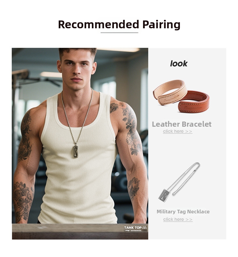 Men's Clothing Retro White Heavyweight Ribbed Shoulder Fitness Vest 100% Cotton Sports T-Shirt For Men For Formal & Casual_viptrois.com