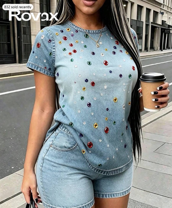 Women's Casual Commuting Letter-Print Short-Sleeve T-Shirt and Cycling Shorts Set for Gym Independence Day Workout