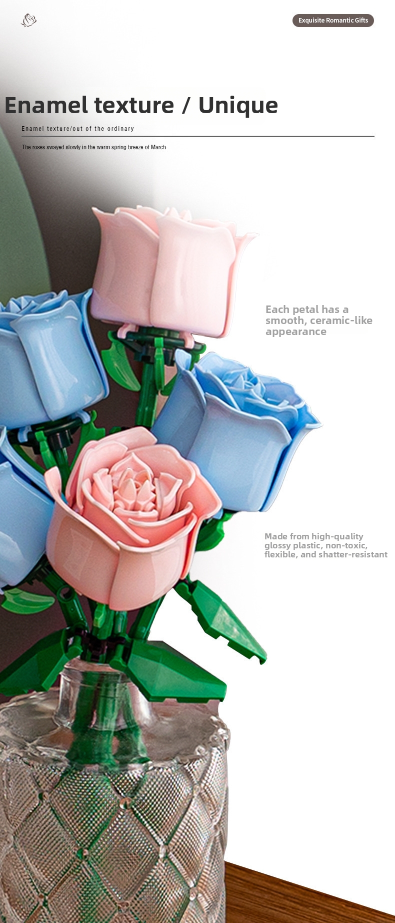 Rose Building Blocks Bouquet Educational Construction Toy Set_voghion.com