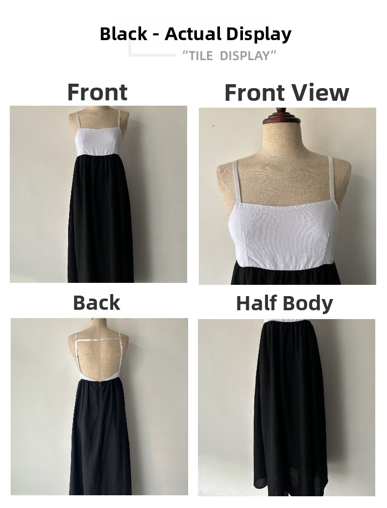 Muslim Dress Women Color Block Suspender Dress European American Style Muslim Fashion Direct Factory Supply Polyester_ecoleips.com