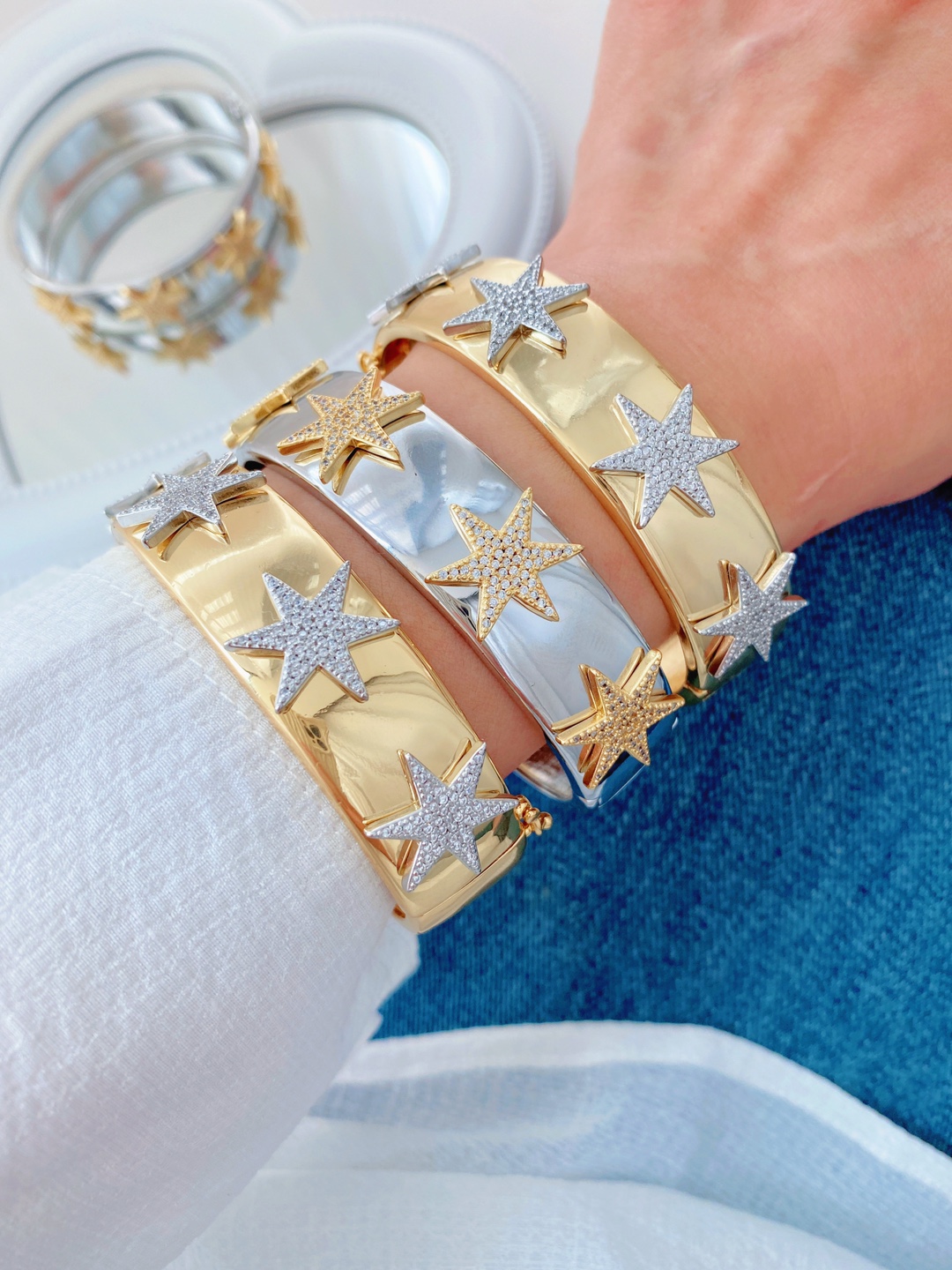 55g Weight Zircon Inlay Material Bangle Classification Copper Zircon Star Heart Shape Mixed Metal Plating Vintage Style Classic Style Bangle For Women's